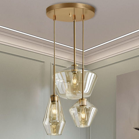 3-in-1 AMBER GLASS CHANDELIER