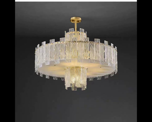 SYNFONIA BRASS GLASS CHANDELIER - ROUND