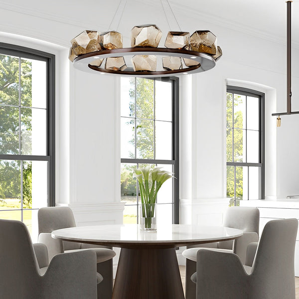 DIAMOND CUT GLASS CHANDELIER - ROUND