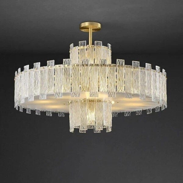 SYNFONIA BRASS GLASS CHANDELIER - ROUND